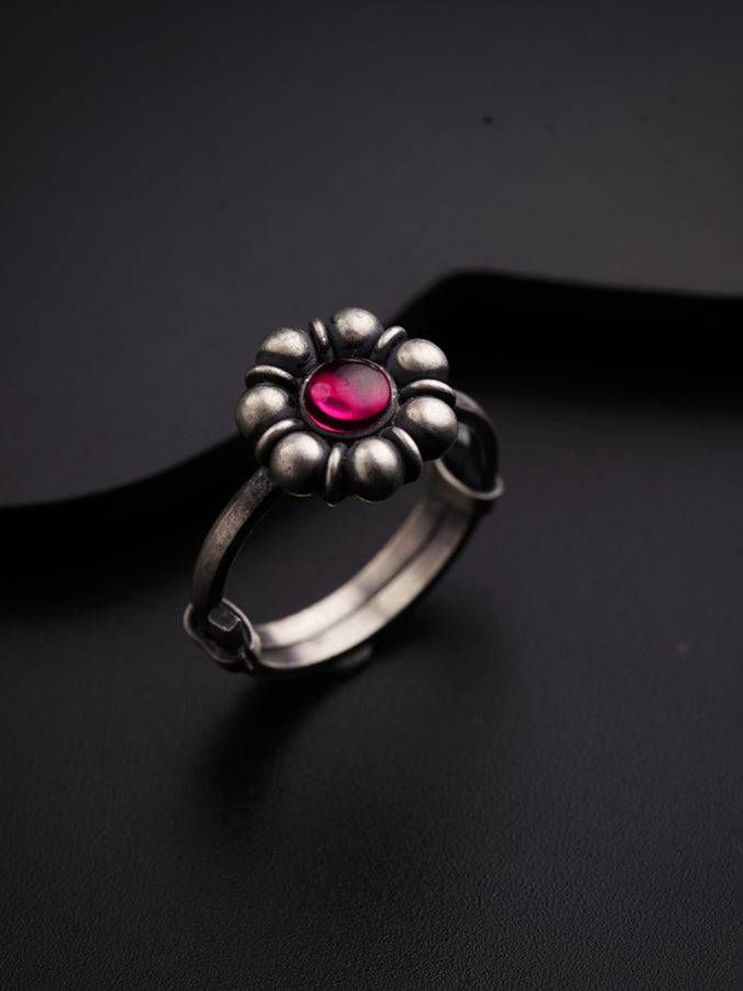 

House of Aadyaa Pink Kudi Adjustable Finger Ring, Silver