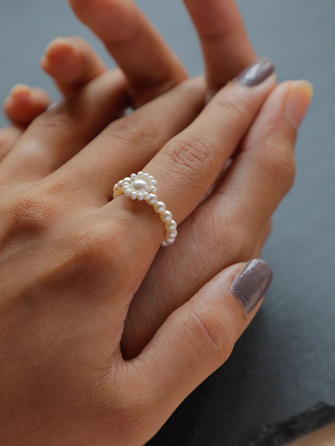 

House of Aadyaa Silver Pearls Ring