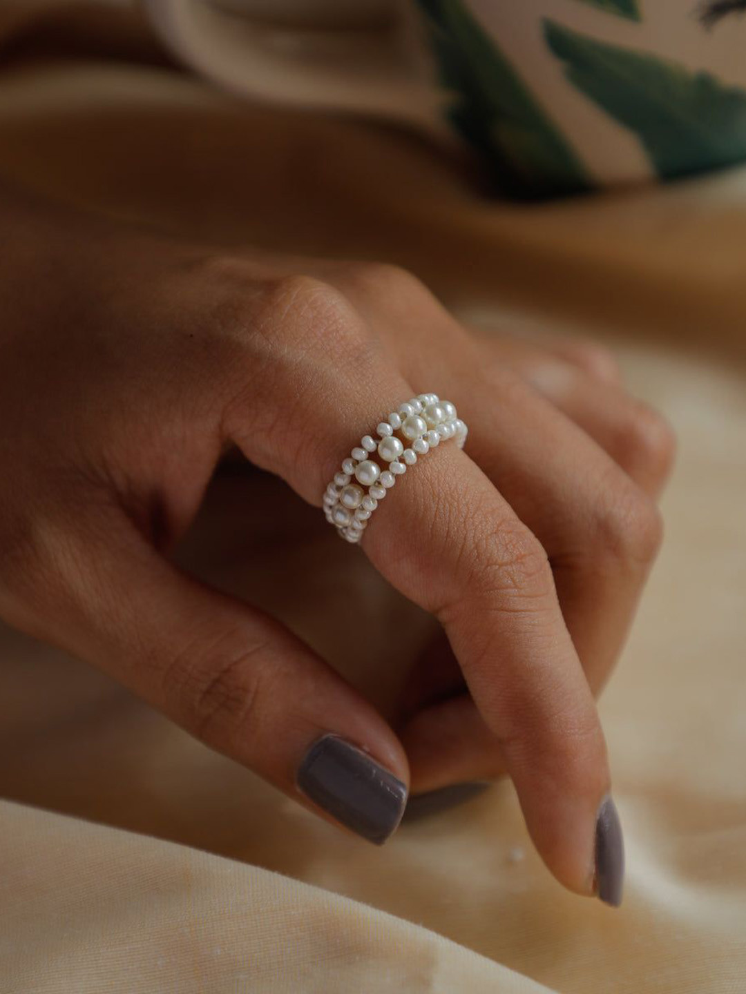 

House of Aadyaa Pearl Beaded Ring, Silver