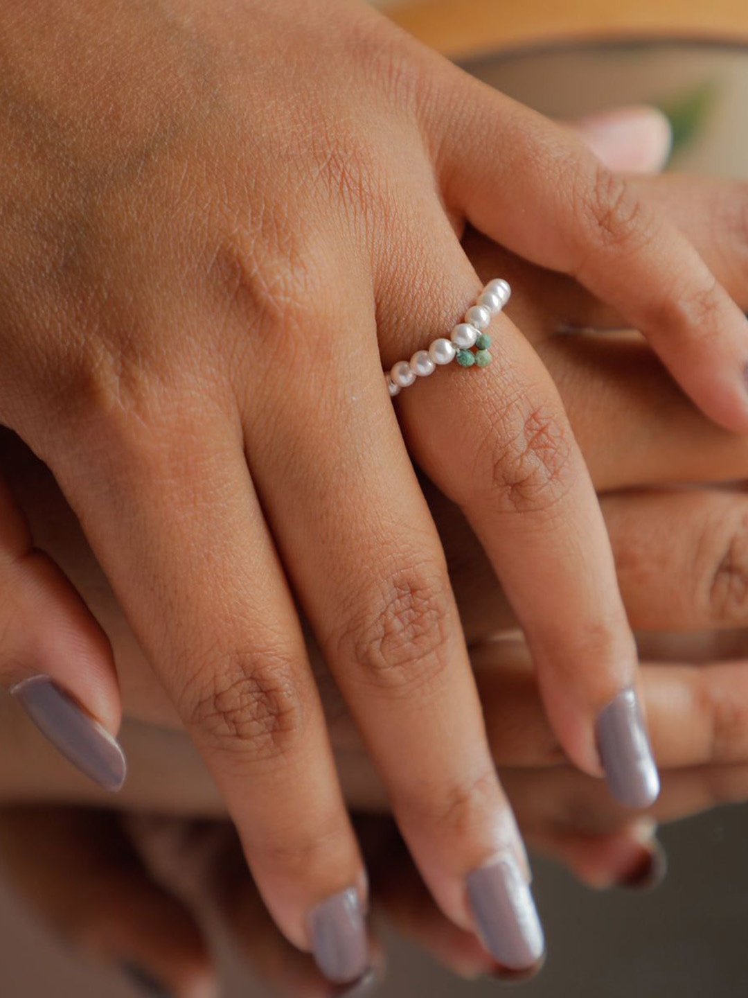 

House of Aadyaa Pearls & Peridot Ring, Silver