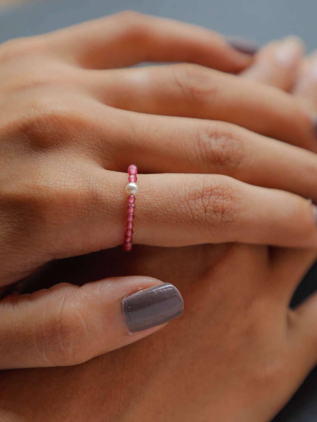 

House of Aadyaa Silver Pearl Ring With Ruby Stones