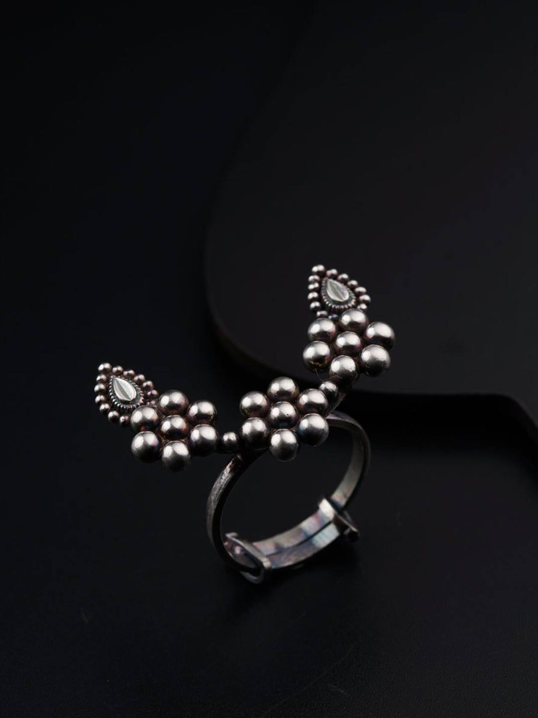 

House of Aadyaa Oxidized Silver Itihaas Kudi Adjustable Finger Ring