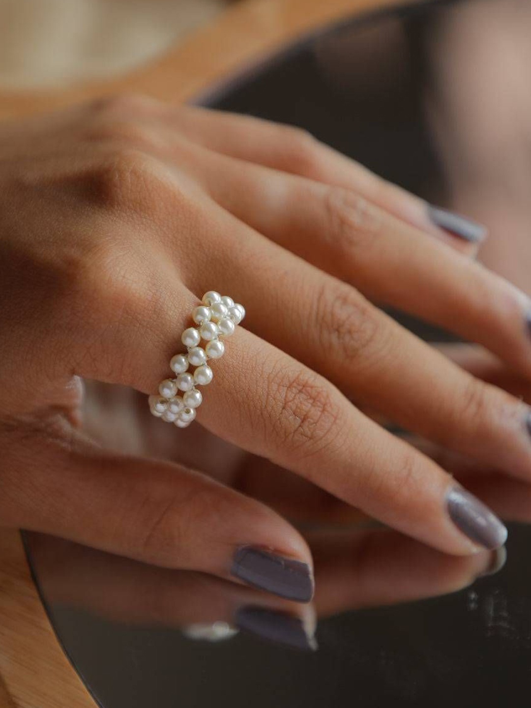 

House of Aadyaa 92.5 Silver Pearls Beaded Finger Ring