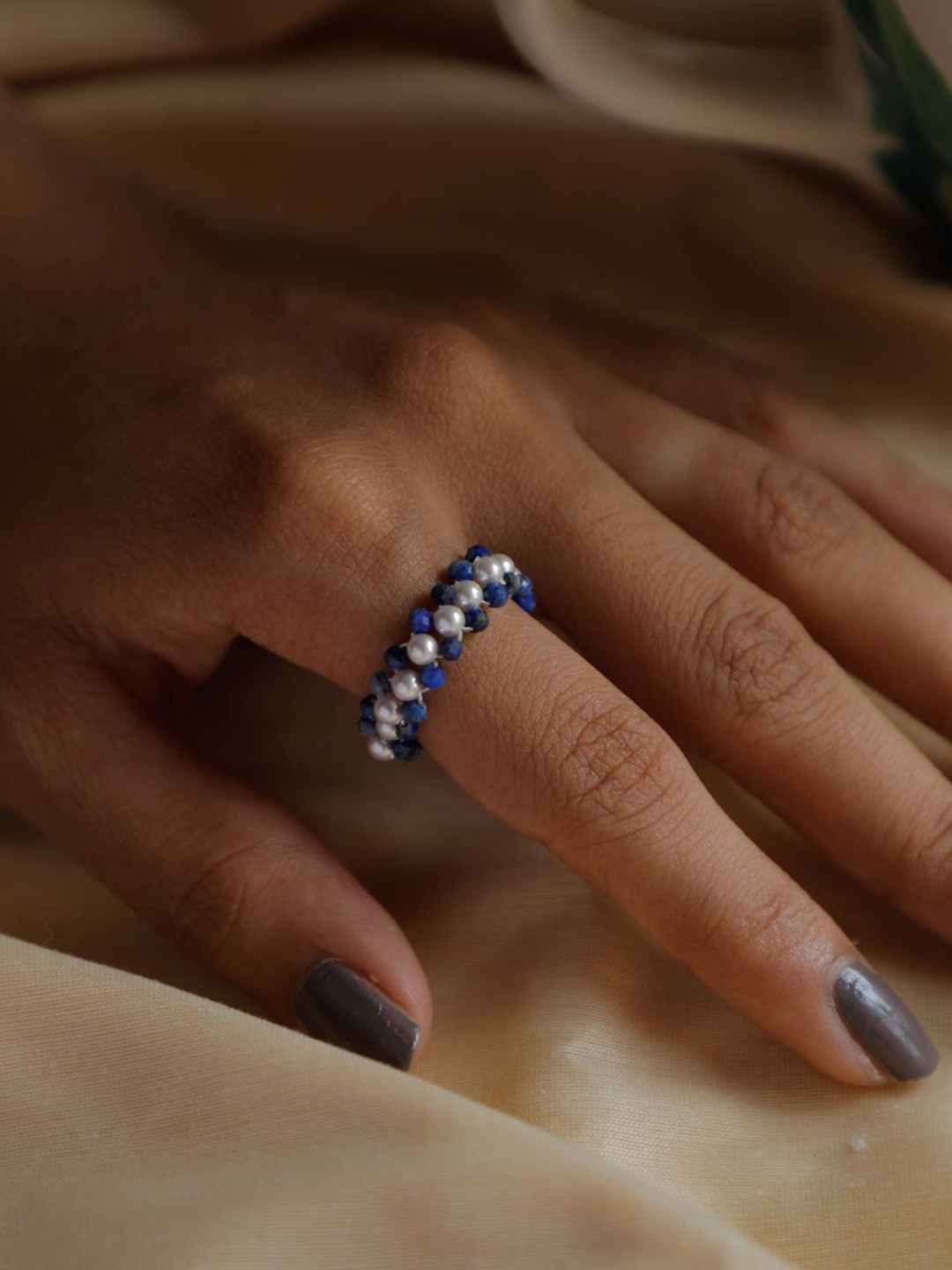 

House of Aadyaa Women Silver Beaded Finger Ring
