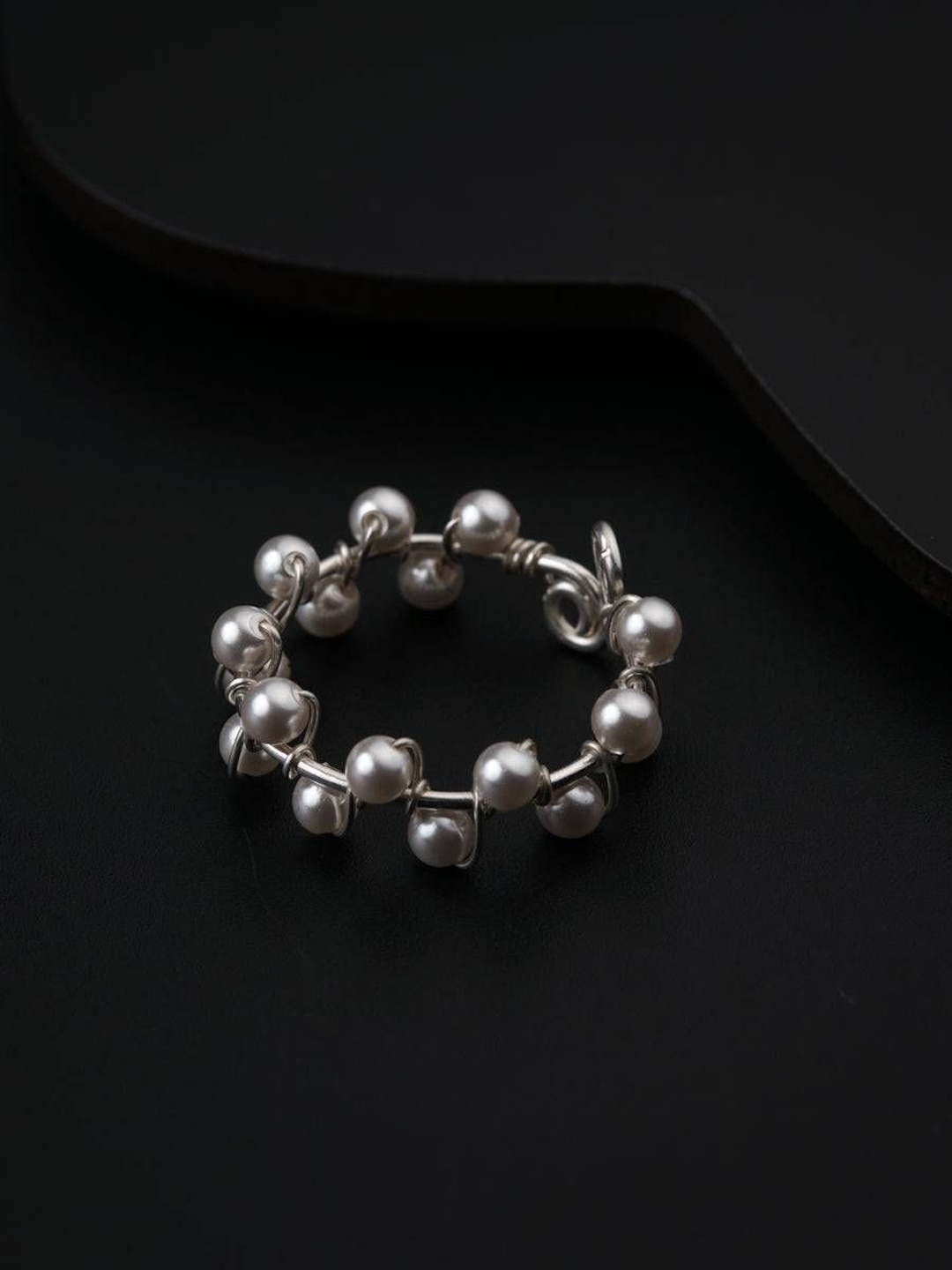 

House of Aadyaa Pearl Binded Silver Ring