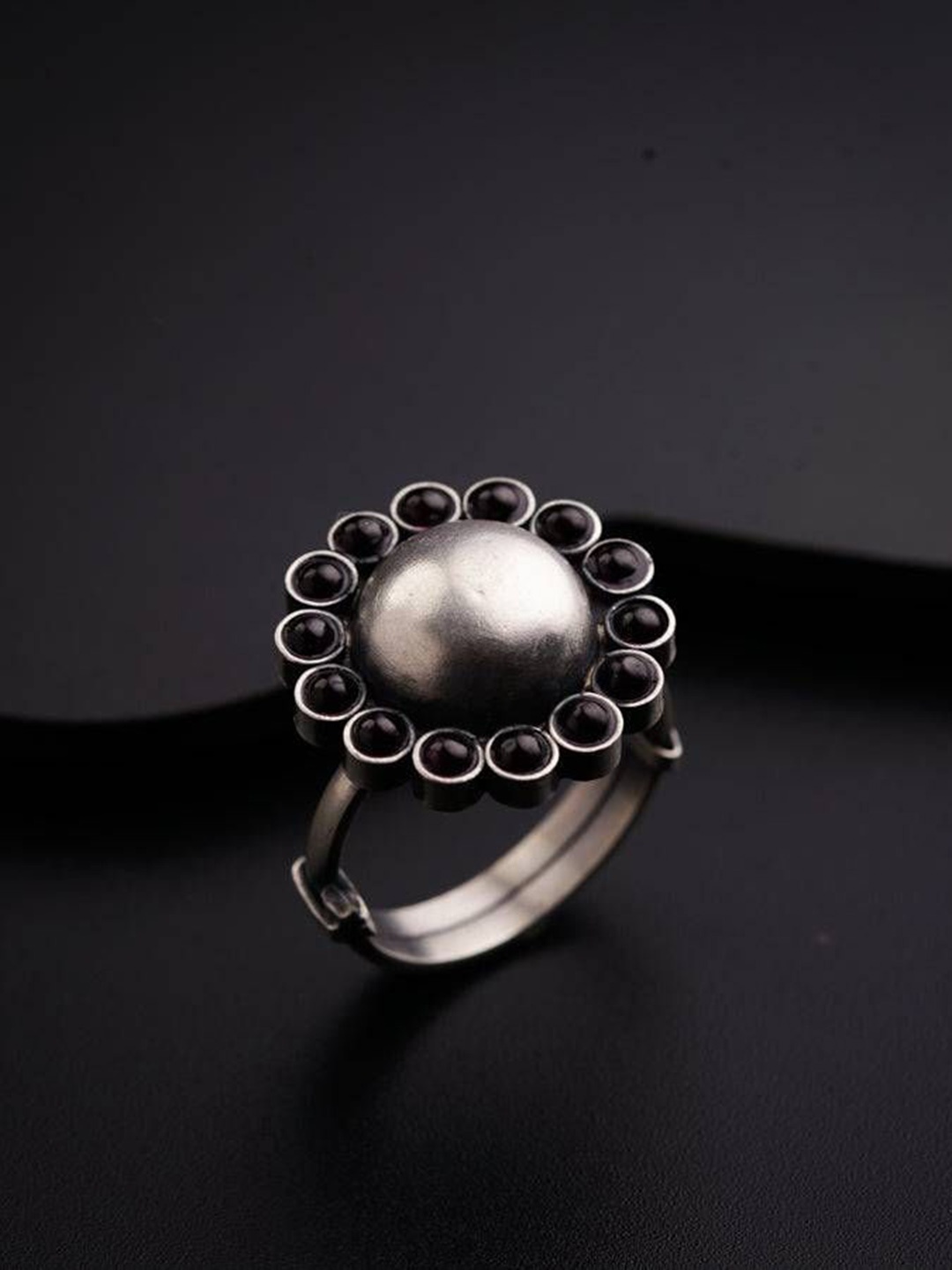 

House of Aadyaa Pink Flower Adjustable Finger Ring, Silver