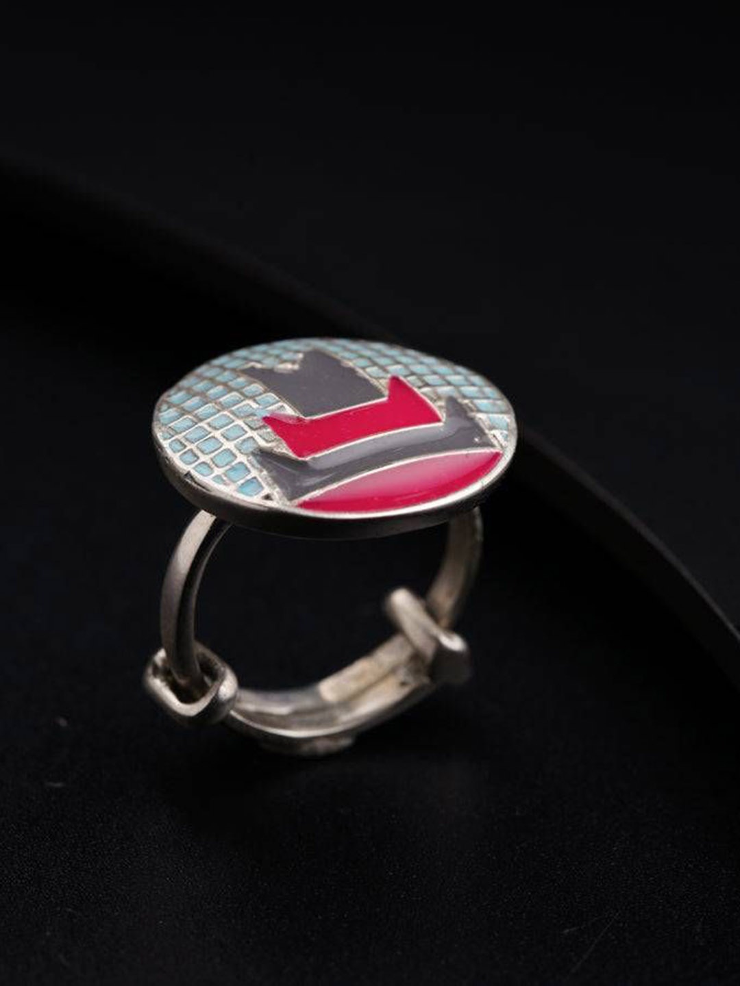 

House of Aadyaa Blue Grey Pink Silver Enamel Adjustable Finger Ring