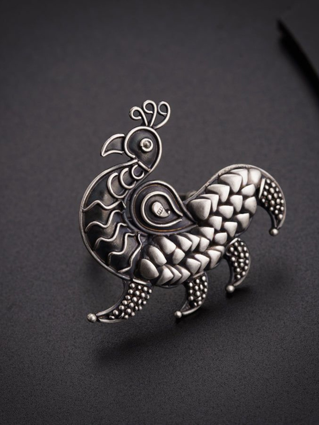 

House of Aadyaa Mayur Small Adjustable Ring, Silver