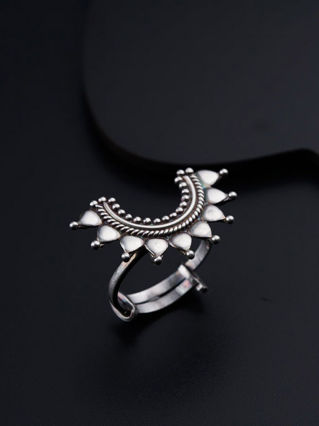 

House of Aadyaa Oxidized Itihaas Silver Ghumat Adjustable Finger Ring