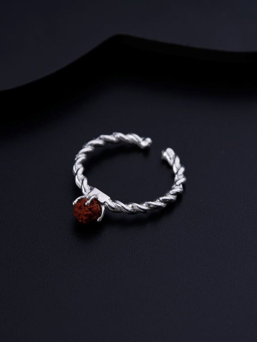 

House of Aadyaa 925 sterling Silver Rudraksha Adjustable Finger Ring