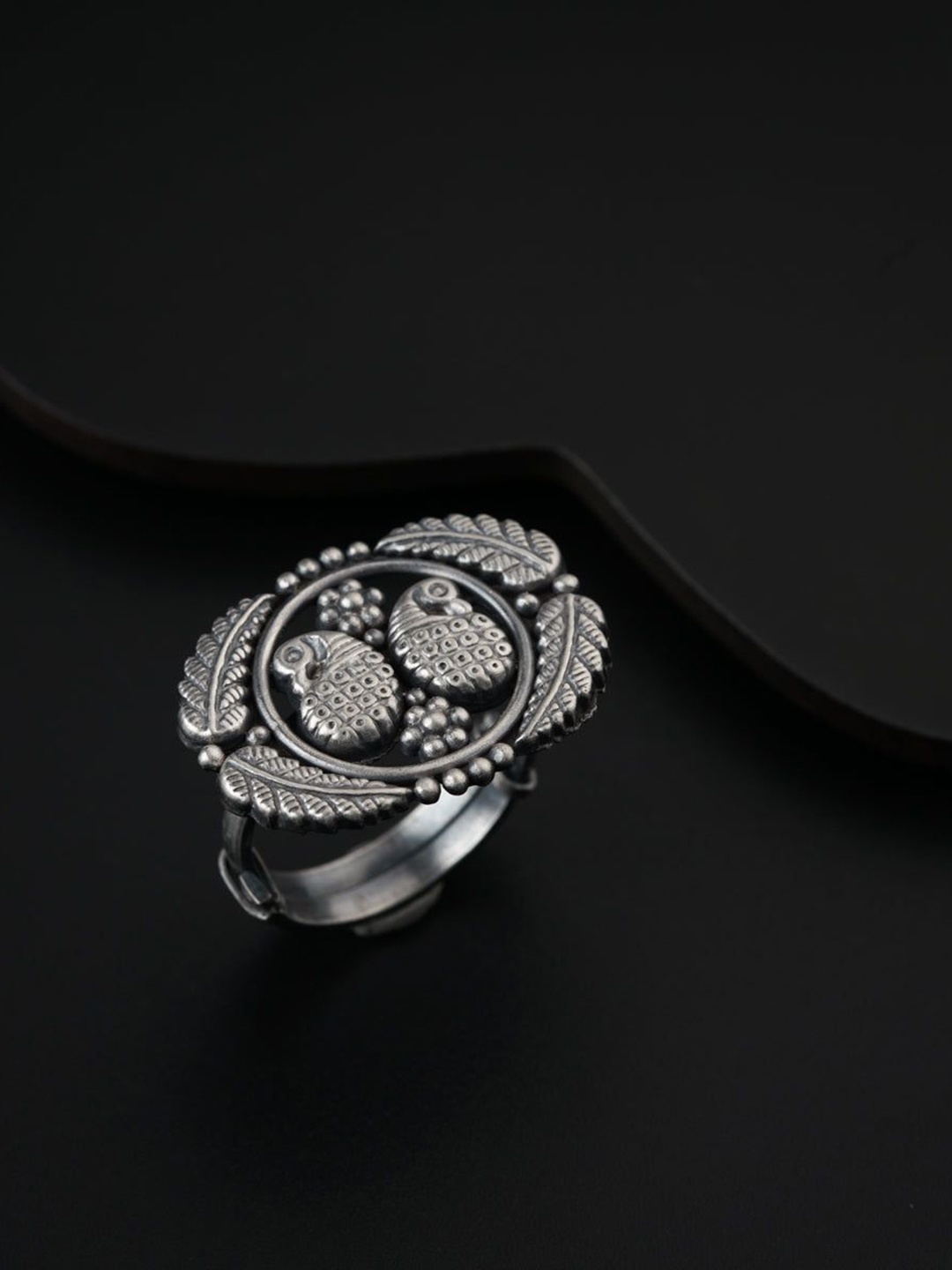 

House of Aadyaa Handcrafted Silver Ring : Filigree Peacock
