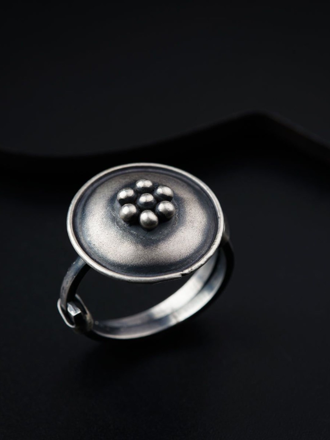 

House of Aadyaa Oxidized Kudi Circle Silver Adjustable Finger Ring