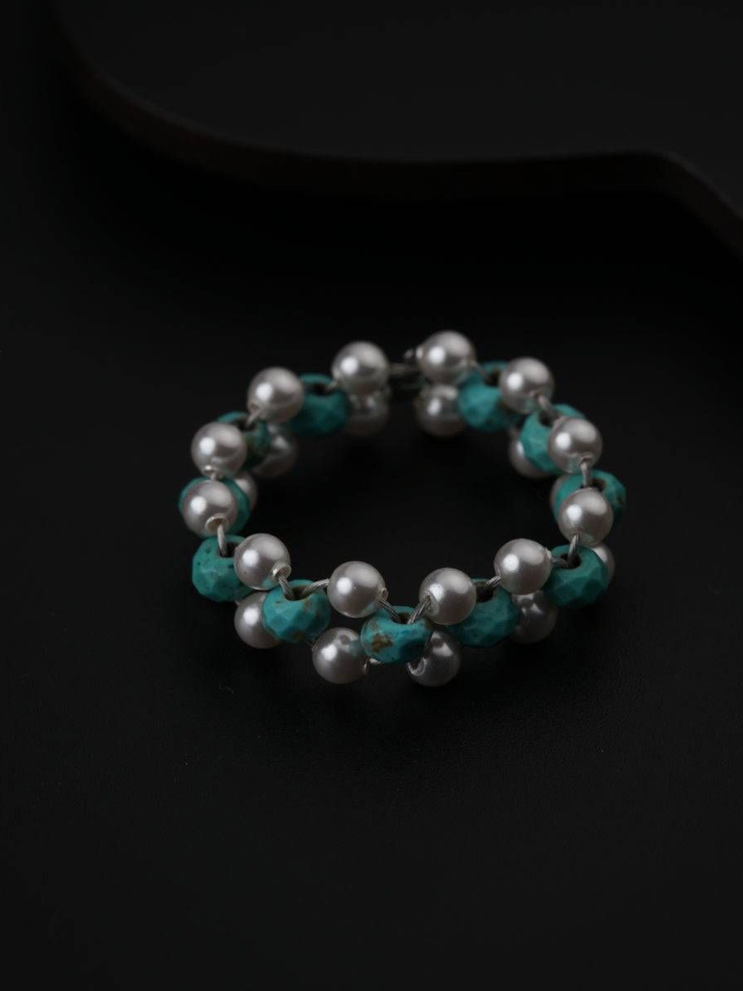 

House of Aadyaa Silver Finger Ring With Pearls & Turquoise
