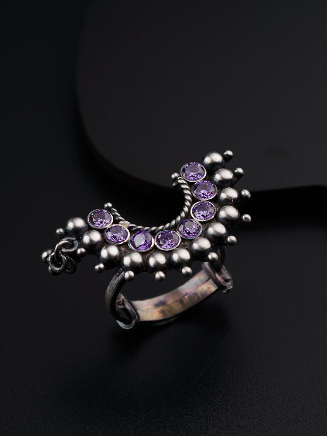 

House of Aadyaa Purple Karwar Adjustable Finger Ring, Silver