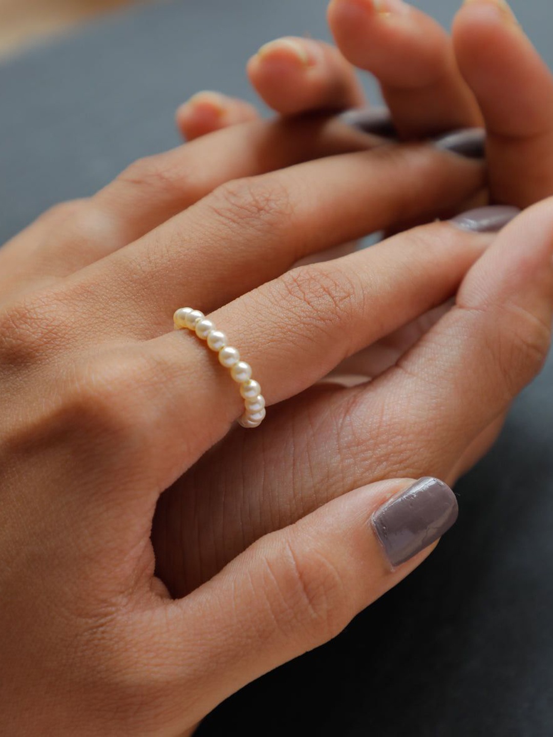 

House of Aadyaa Silver Pearls Finger Ring