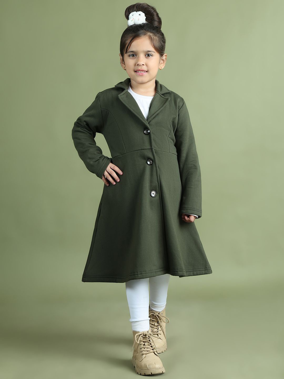 

MINI & MING Girls Single-Breasted Princess Coat, Olive