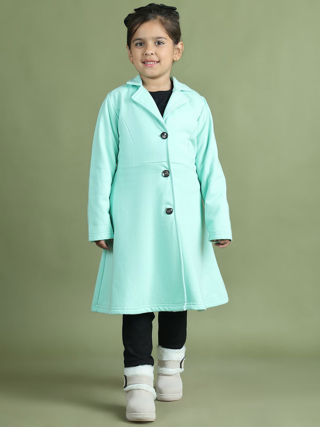 

MINI & MING Girls Cotton Single-Breasted Knee Length Princess Coat, Turquoise blue