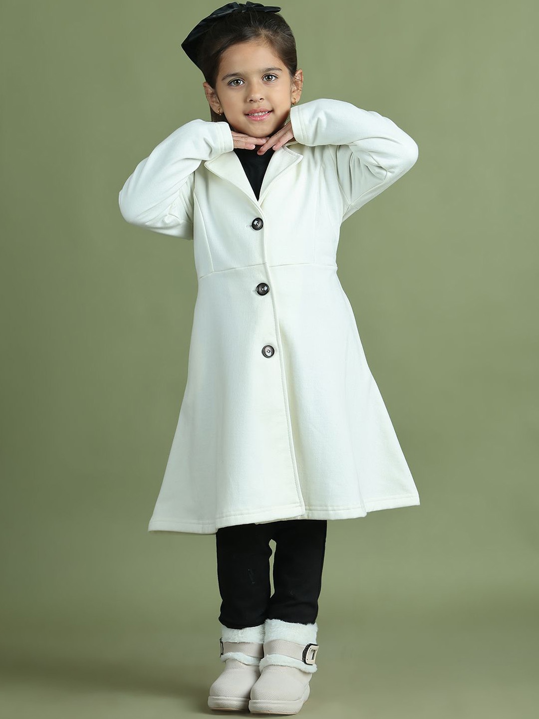 

MINI & MING Girls' Notched Lapel Single-Breasted Princess Coat, Cream