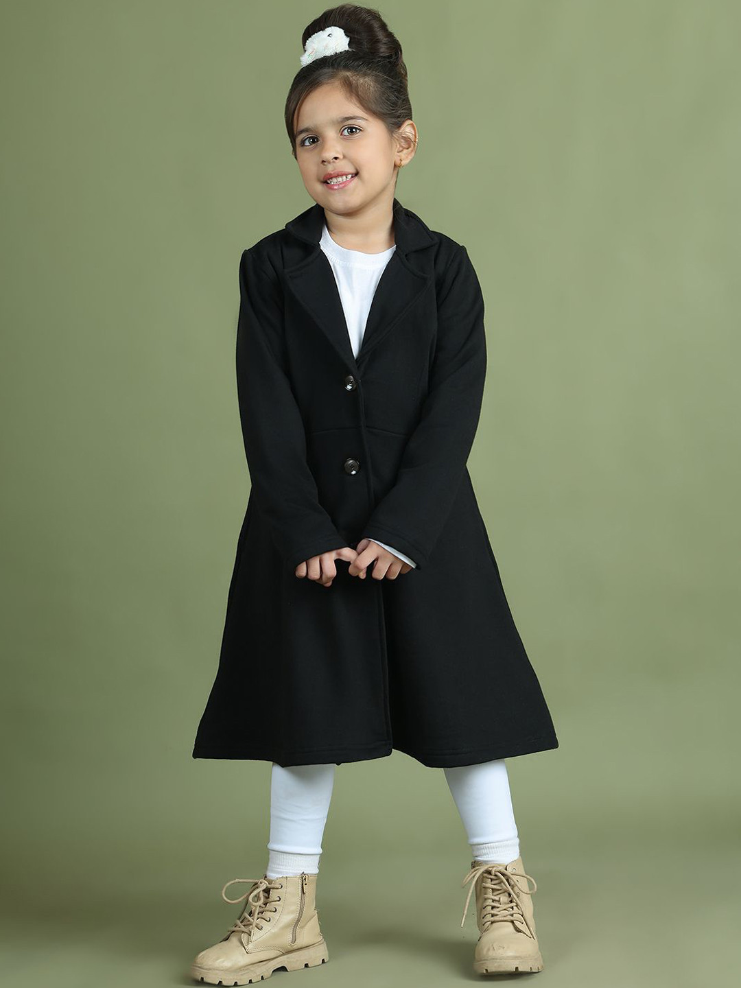 

MINI & MING Girls Notched Lapel Single-Breasted Princess Coat, Black