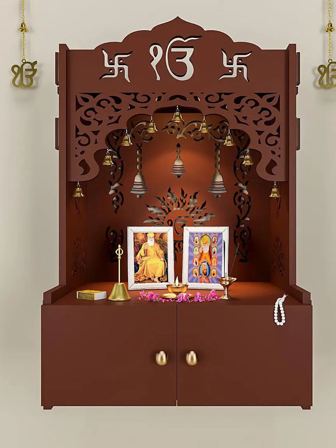 

Homscape Brown Wall Mounted Engineered Wooden Home Temple