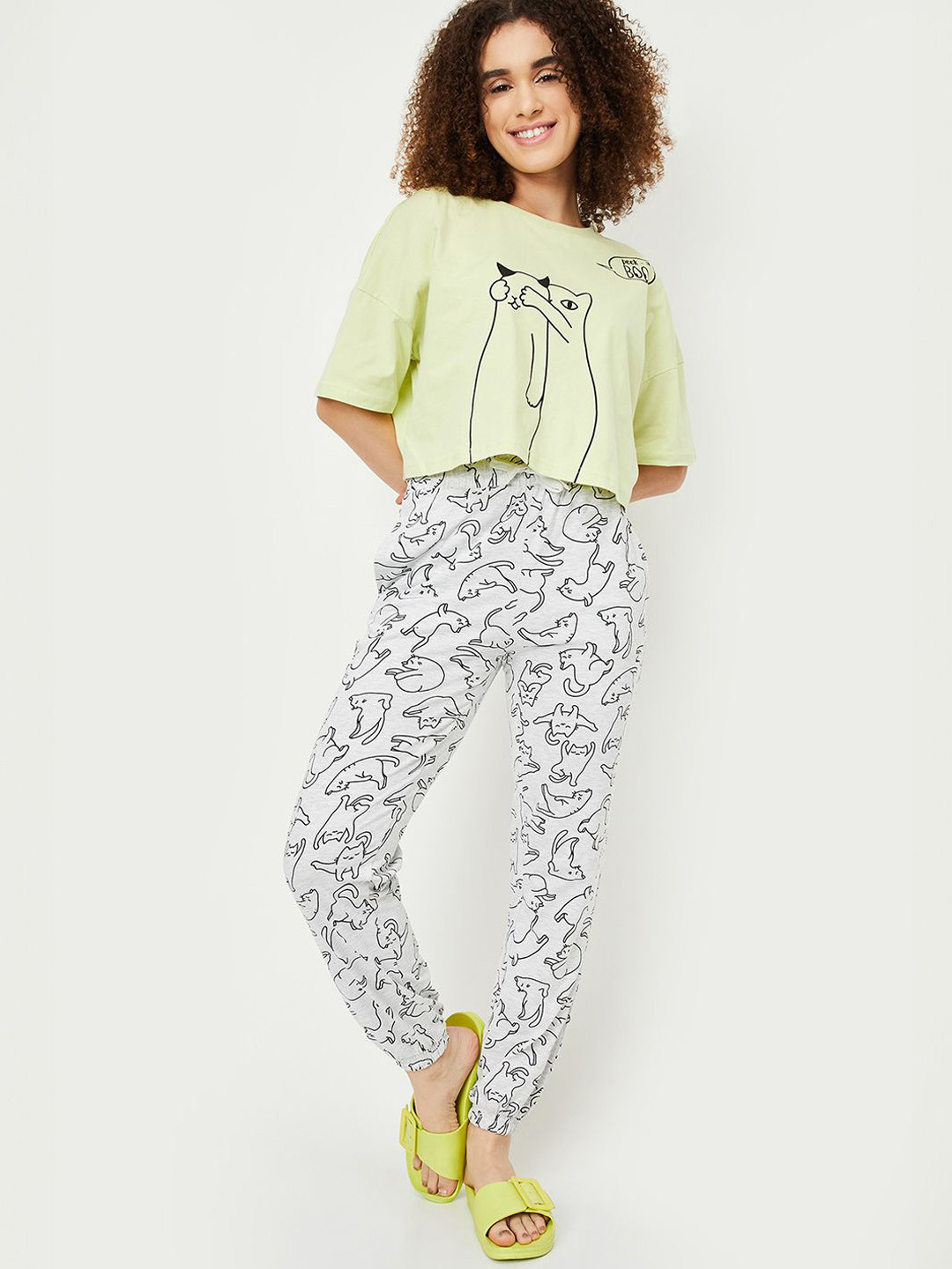 

max Women Graphic Printed Pure Cotton Night suit, Green