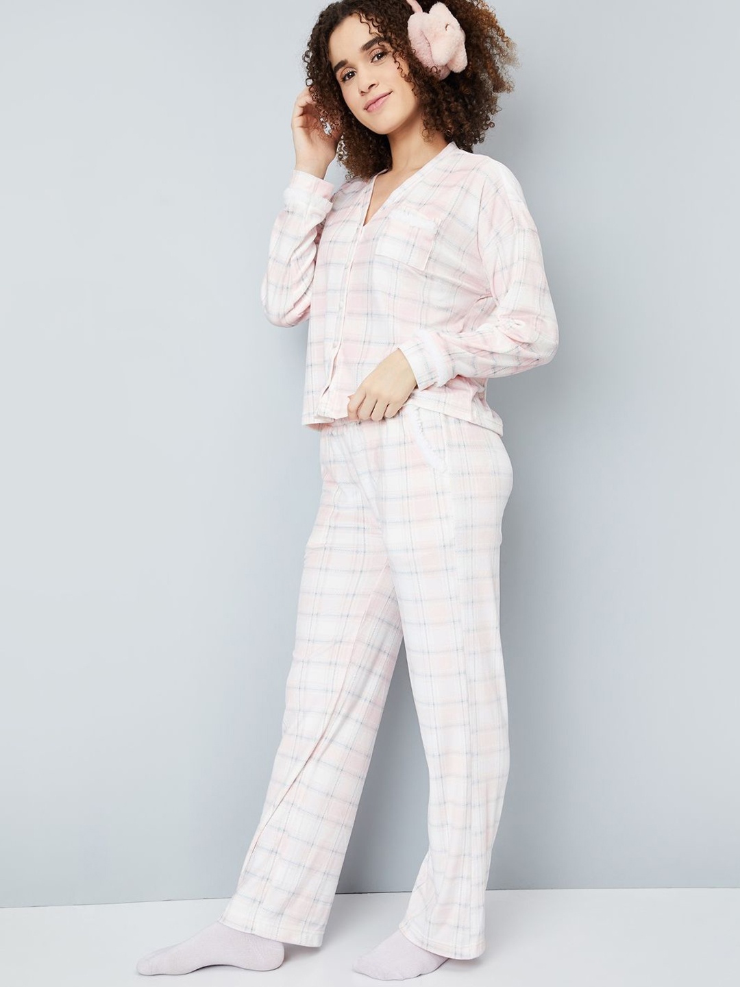 

max Women Checked Night suit, Pink