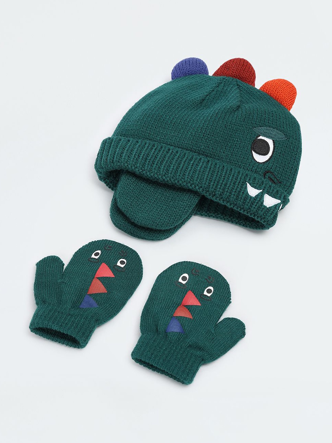 

max Boys Applique Beanie & Mitten Set, Green