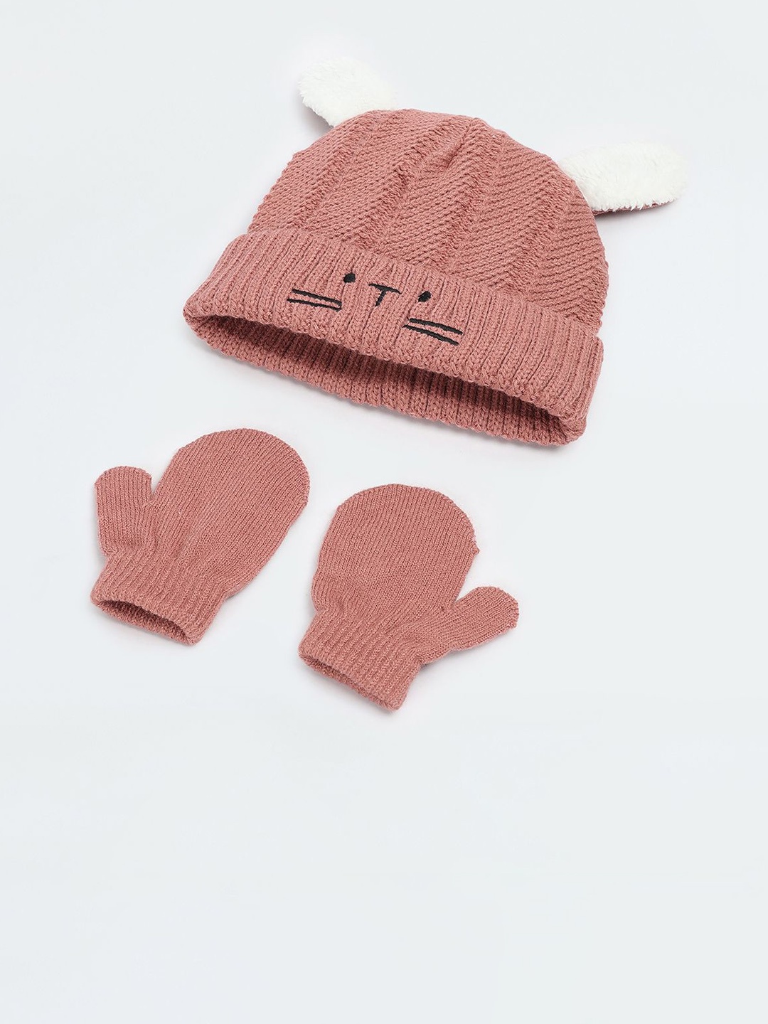 

max Girls Knitted Beanie & Mitten Set, Pink