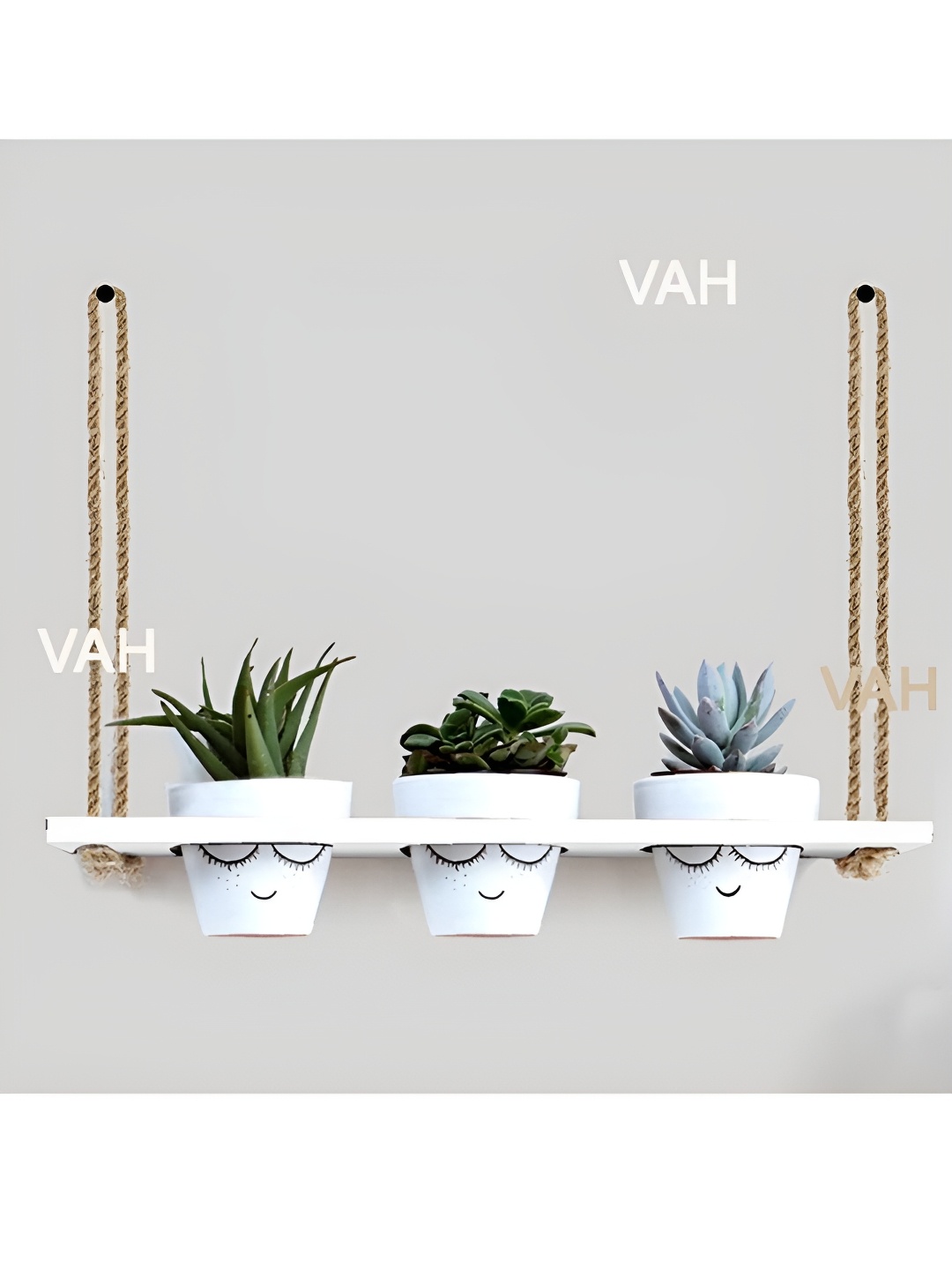 VAH Kya Bat Hai !! White & Brown Wooden Decorative 3-Flower Pot Rack With Rope