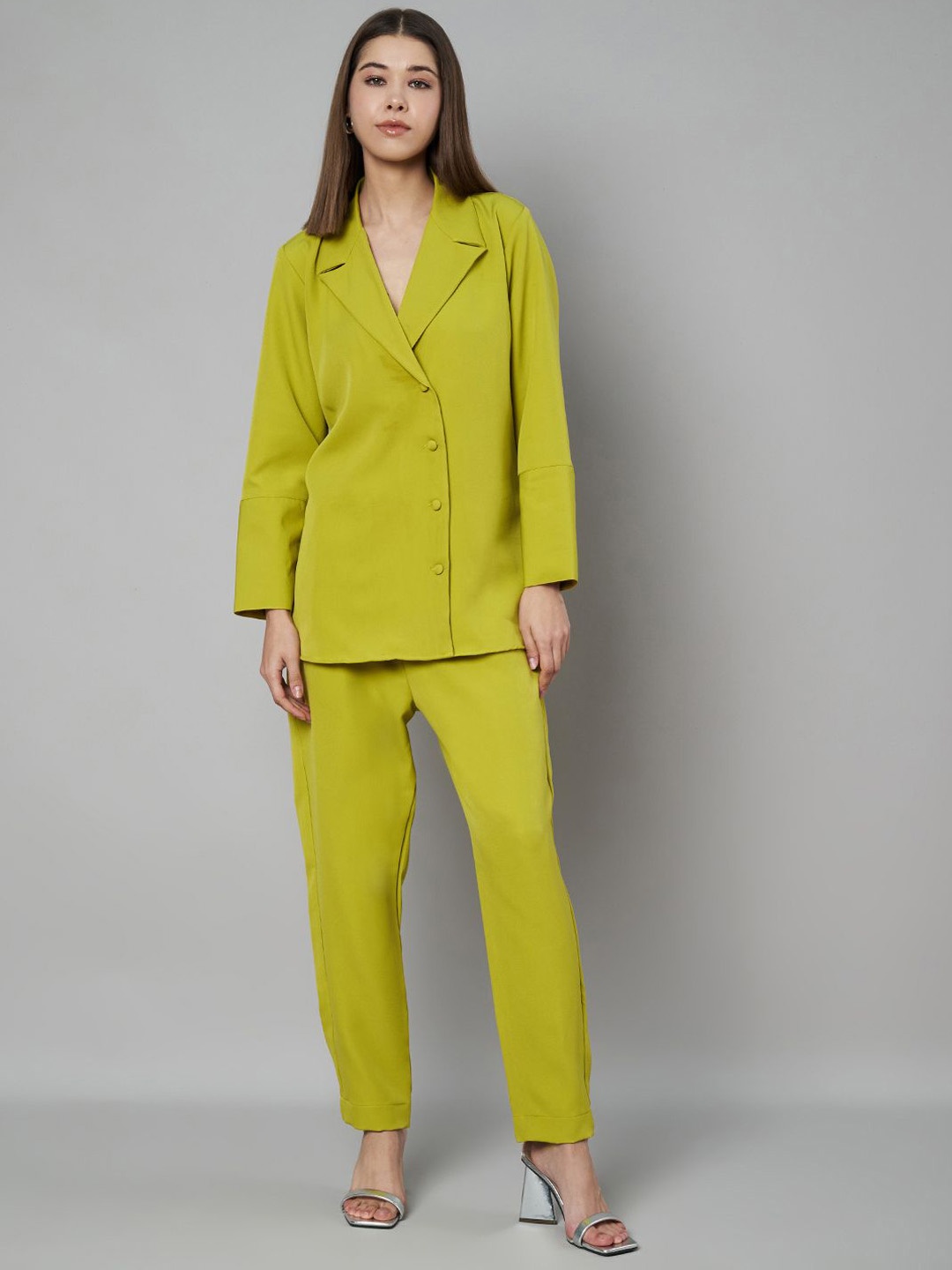 

BCZ Style Notched Lapel Collar Shirt With Trouser, Green