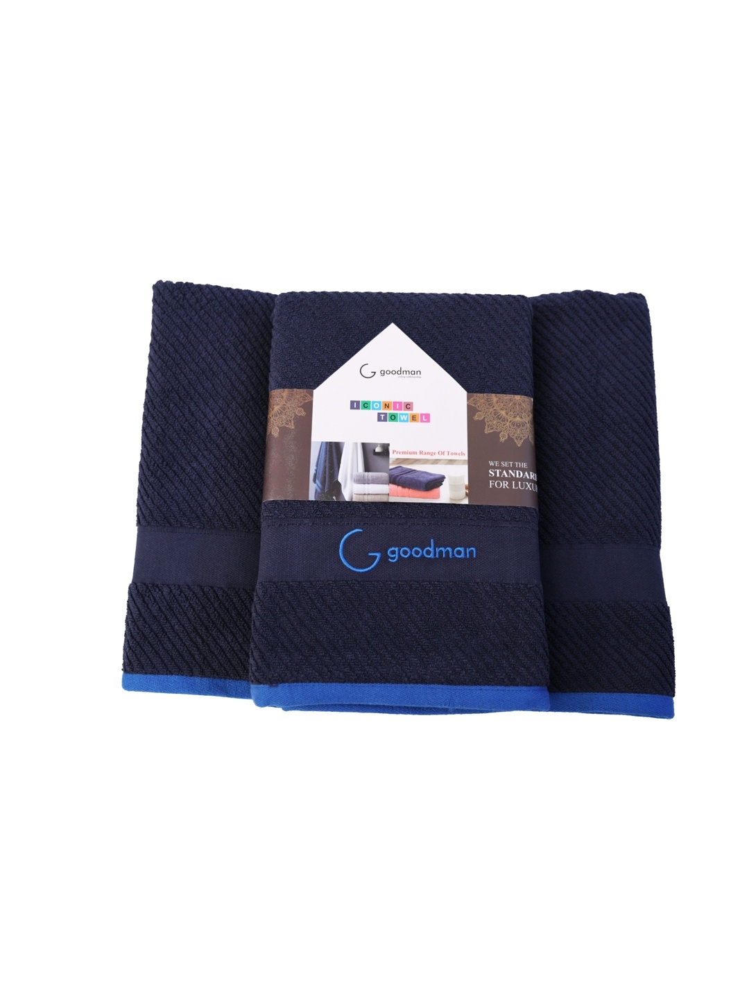 

GOODMAN GLOBUS Navy Blue & Blue Striped Cotton 600 GSM Bath Towel