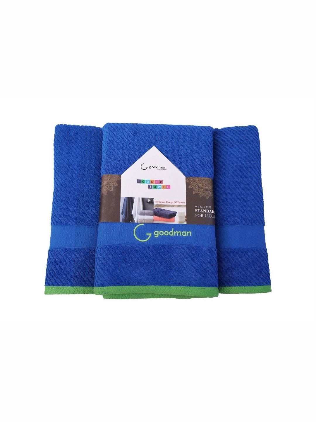

GOODMAN GLOBUS Blue & Green Striped Cotton 600 GSM Bath Towel