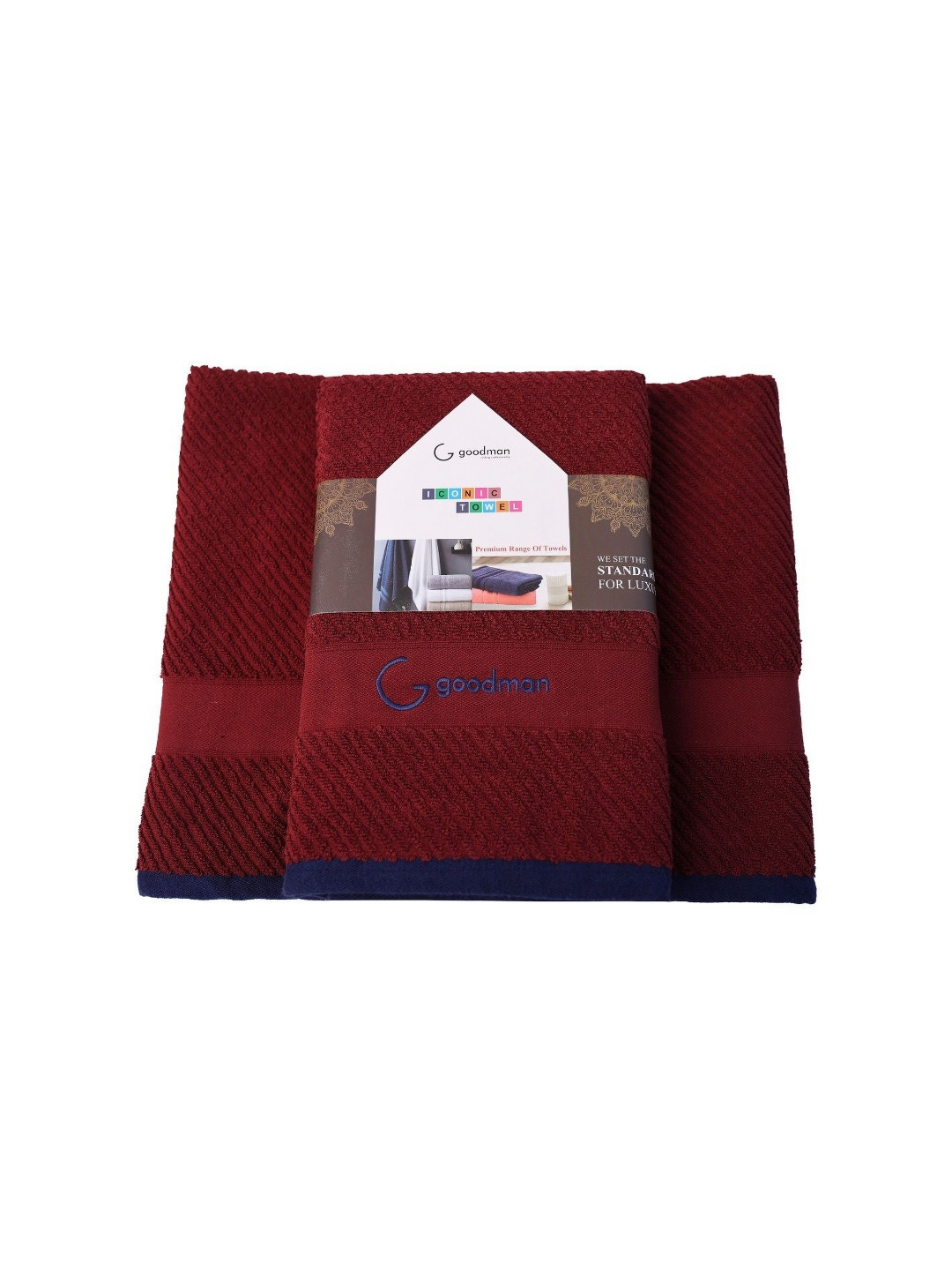 

GOODMAN GLOBUS Maroon & Blue Striped Cotton 600 GSM Bath Towel