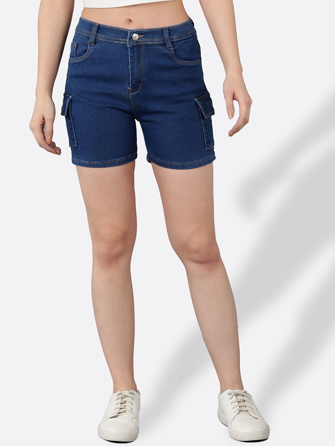Moda Rapido Women Slim Fit Hot Pants Cotton Shorts, Blue