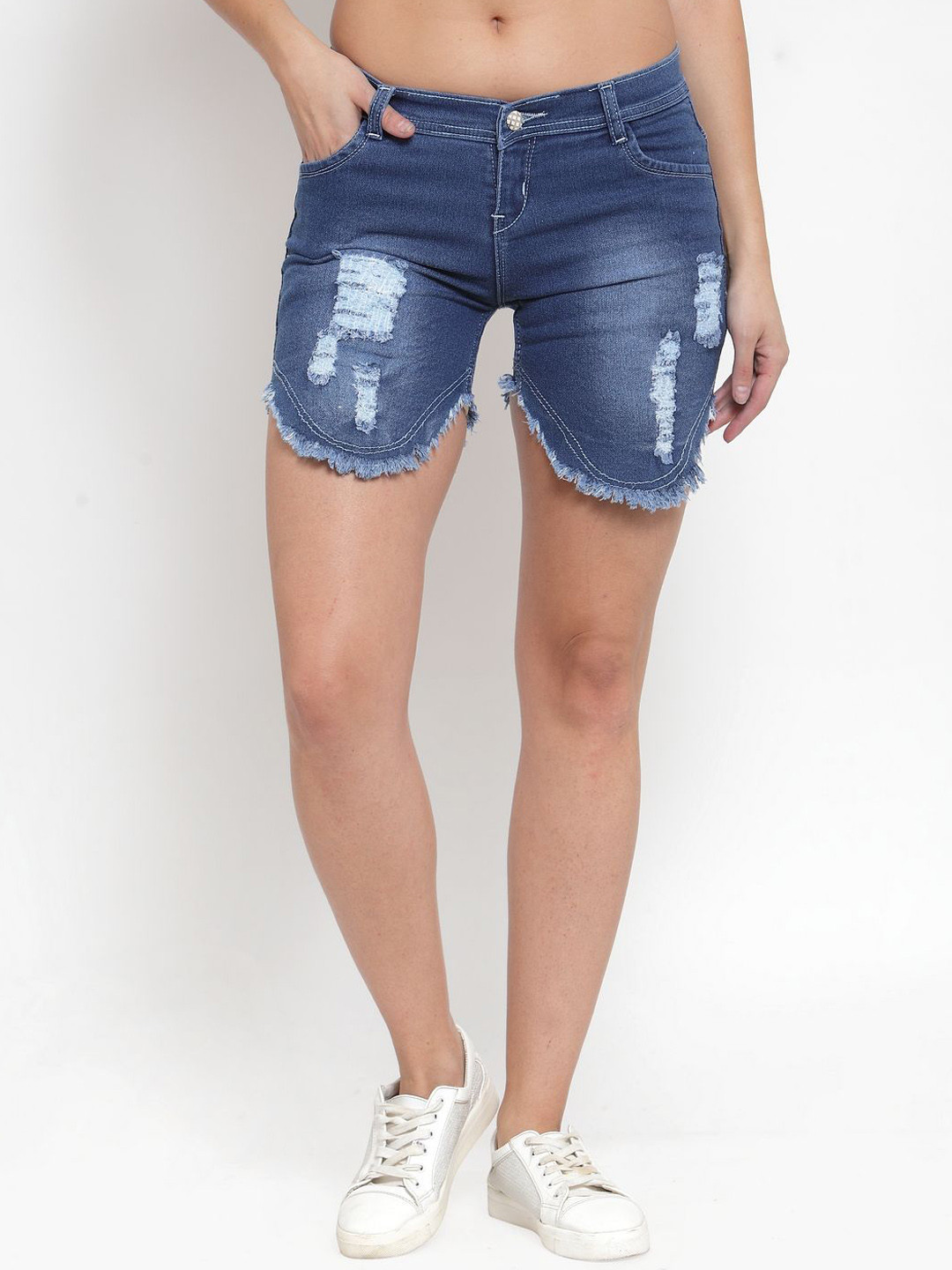 

Moda Rapido Women Washed Slim Fit Mid-Rise Outdoor Hot Pants Shorts, Blue
