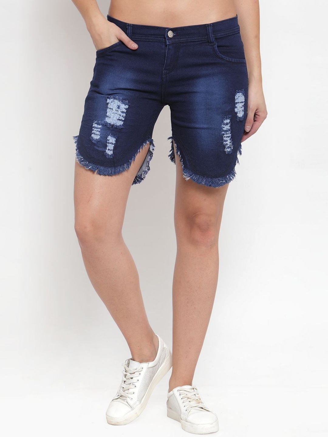 

Moda Rapido Women Slim Fit Washed Denim Shorts, Navy blue