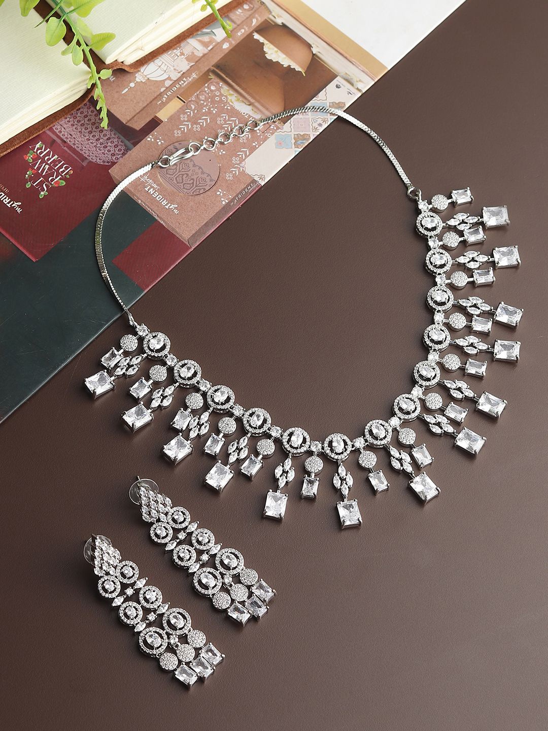 

RHOSYN Rhodium-Plated Cubic Zirconia Stone Studded Jewellery Set, Silver