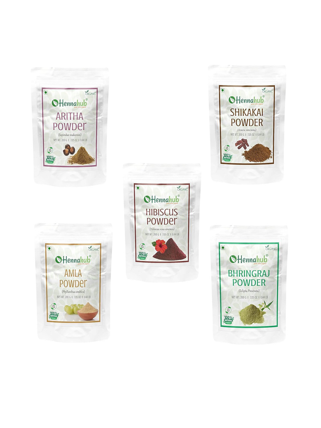 

HENNAHUB Set Of 5 Amla, Reetha, Shikakai, Bhringraj & Hibiscus Powder Hair Mask, Brown
