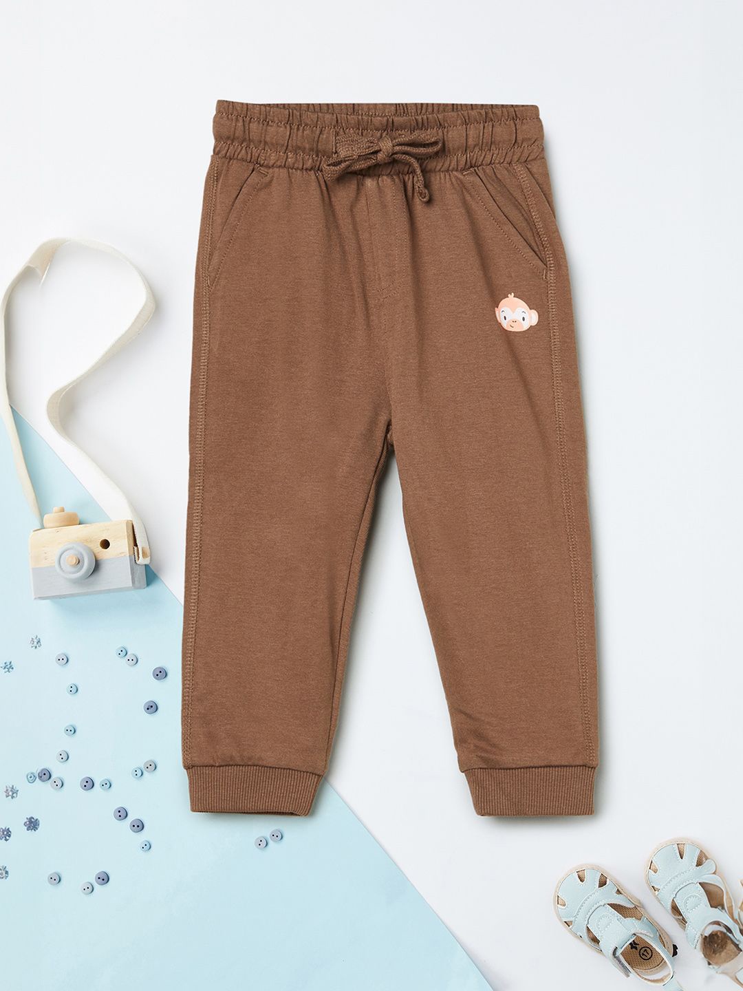 

max Infant Boys Cotton Mid-Rise Joggers, Brown