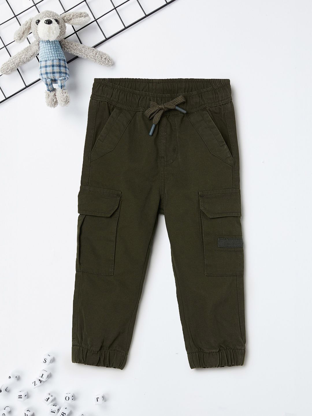 

max Boys Mid-Rise Regular Fit Cotton Joggers, Olive