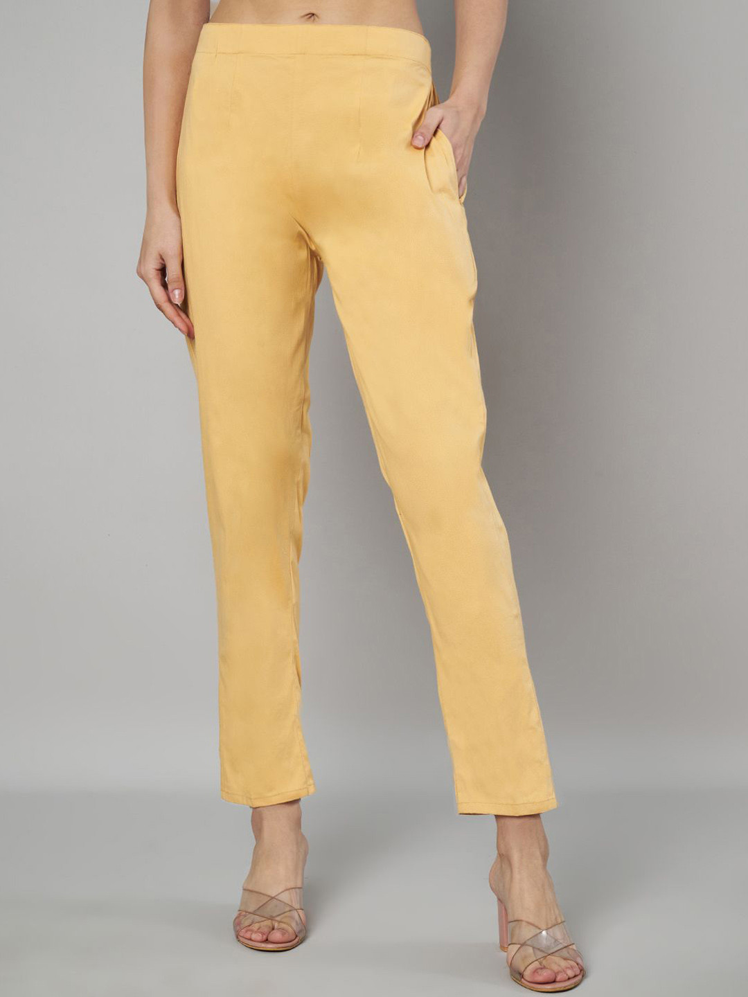 

Moda Rapido Women Relaxed Fit Cotton Trousers, Gold