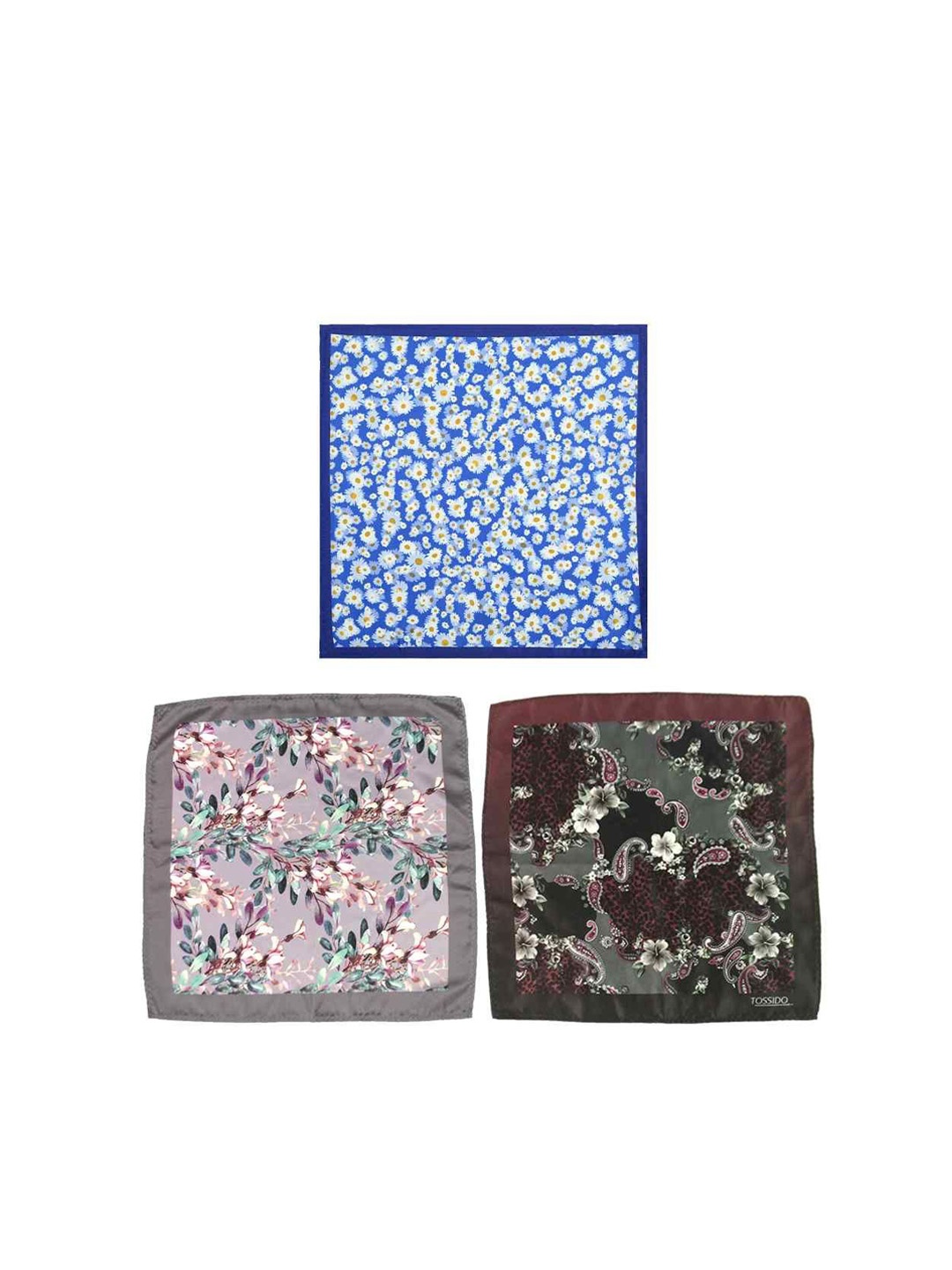 

Tossido Pack of 3 Floral Printed Square Pockets, White