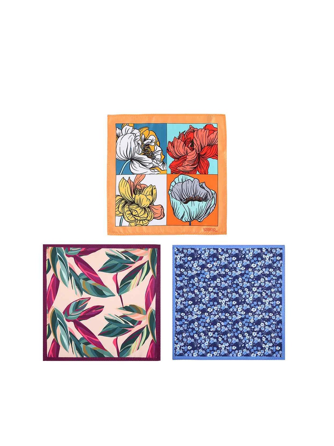 

Tossido Pack Of 3 Floral Printed Microfiber Pocket Squares, Blue