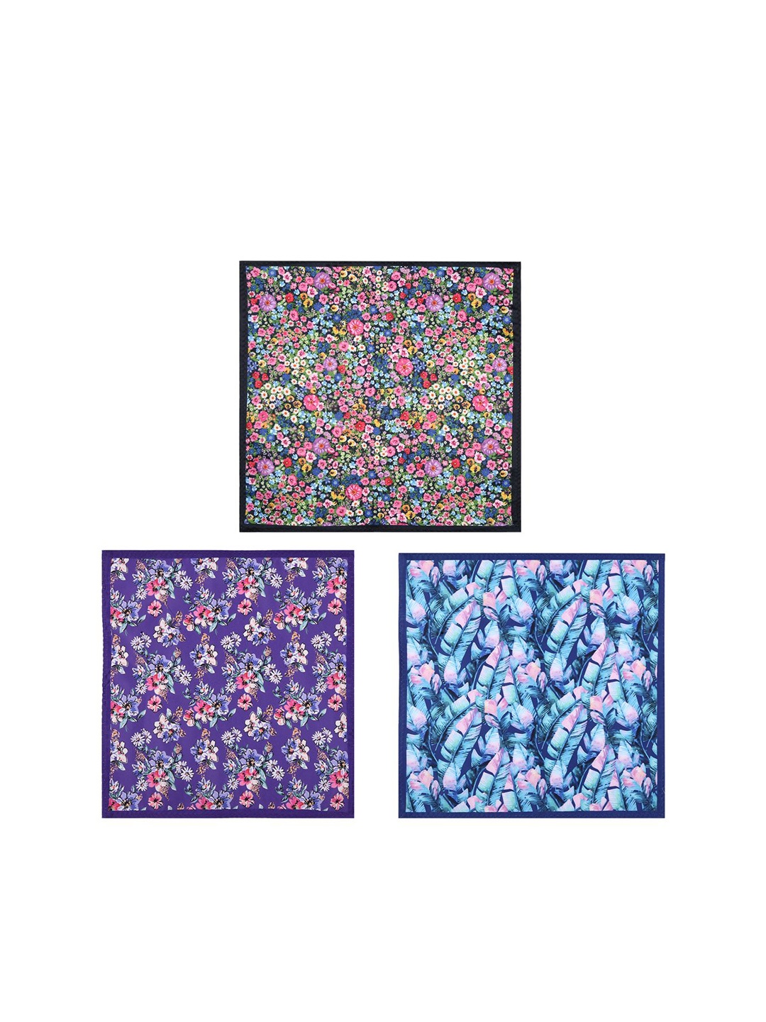 

Tossido Pack Of 3 Floral Printed Microfiber Pocket Squares, Blue