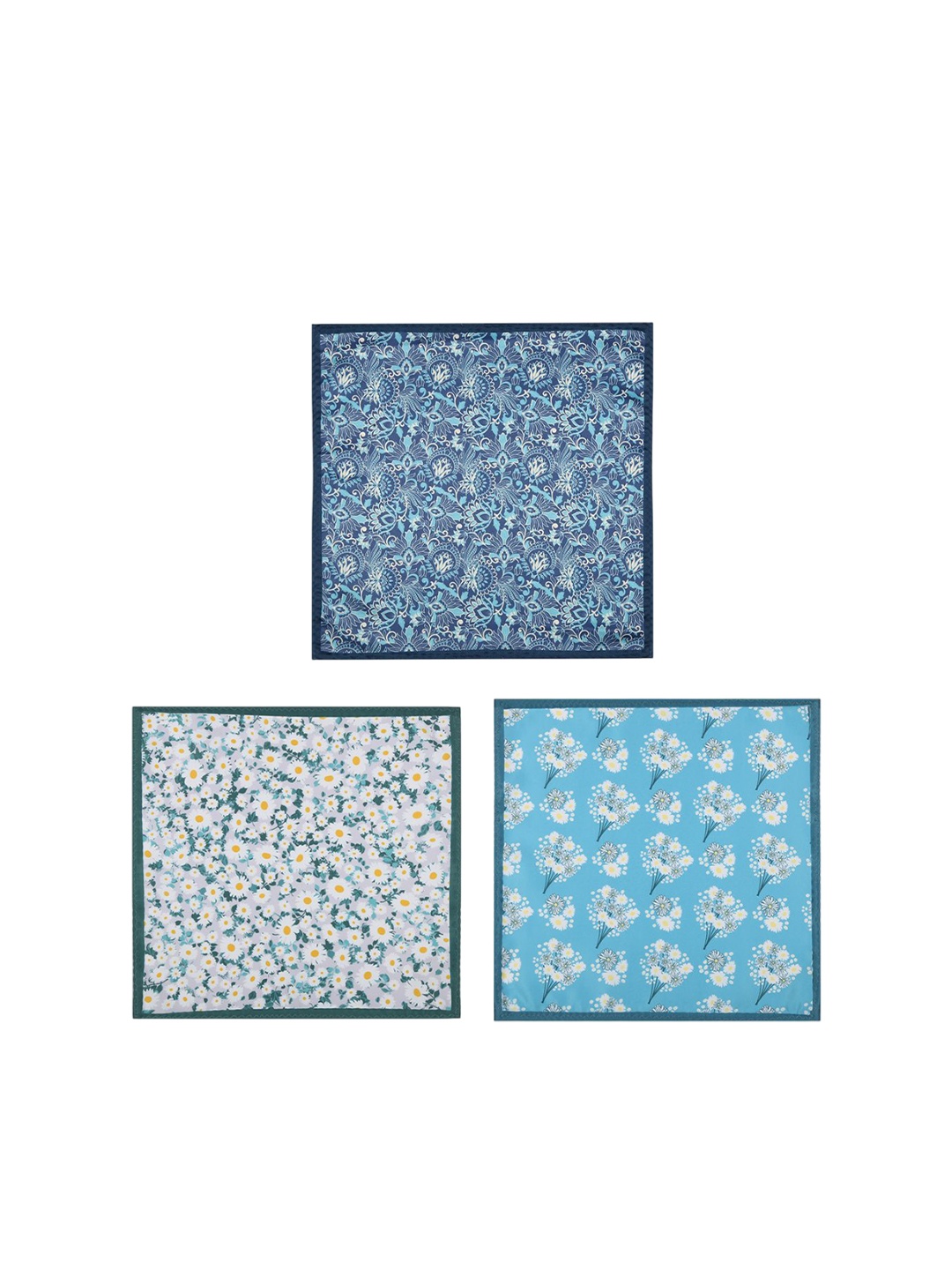 

Tossido Pack Of 3 Floral Printed Microfiber Pocket Squares, Blue