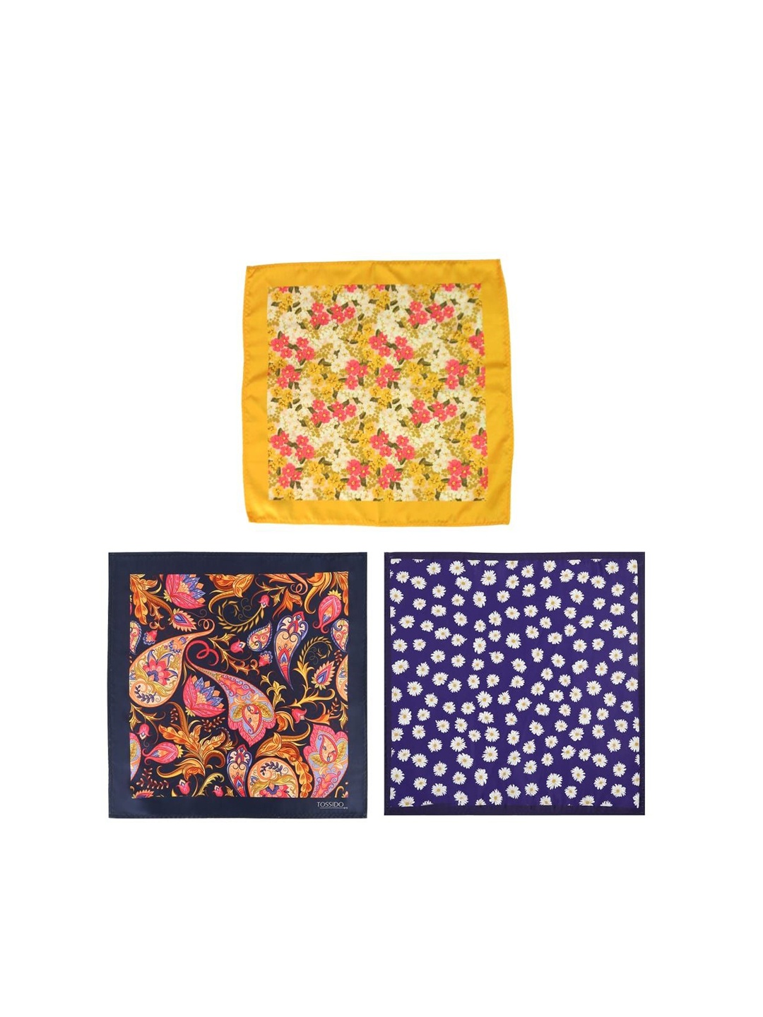 

Tossido Pack Of 3 Floral Printed Microfiber Pocket Squares, Yellow