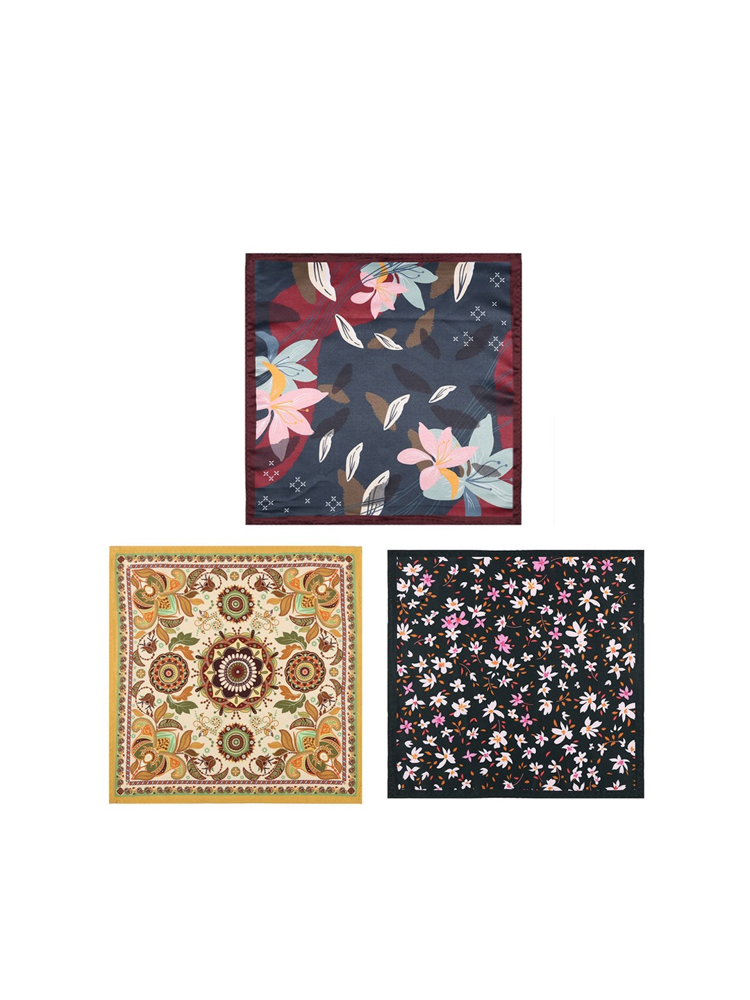 

Tossido Pack Of 3 Floral Printed Microfiber Pocket Squares, Black