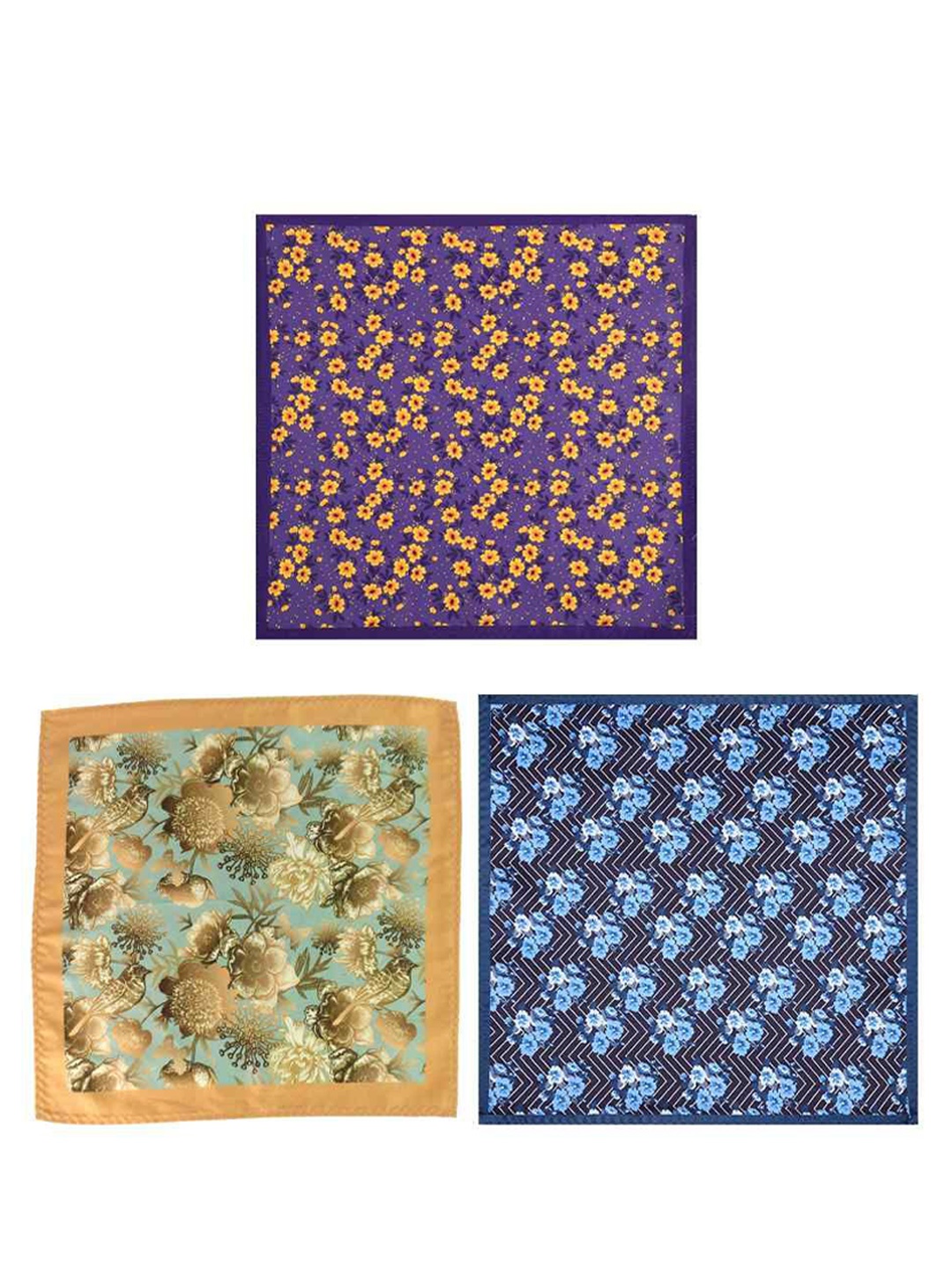 

Tossido Pack Of 3 Floral Printed Microfiber Pocket Squares, Purple