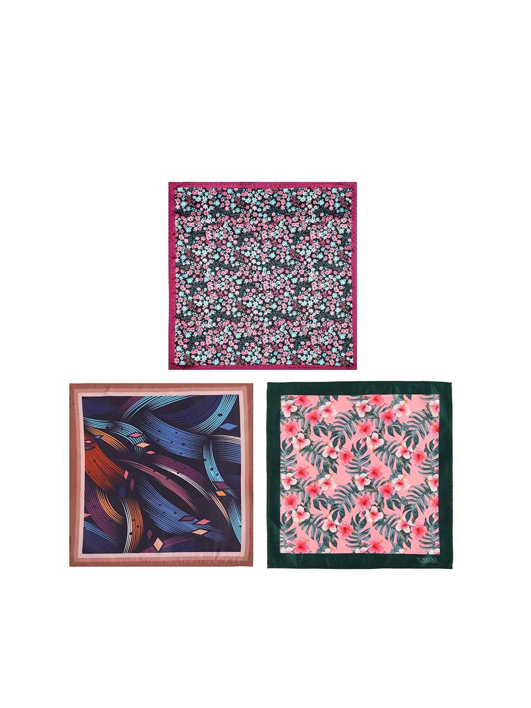 

Tossido Men Pack of 3 Printed Pocket Squares, Pink