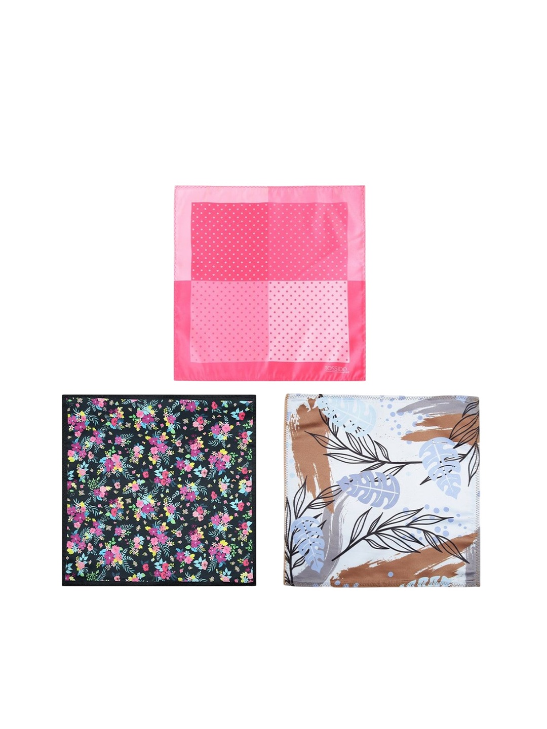 

Tossido Men Pack of 3 Printed Pocket Squares, Pink